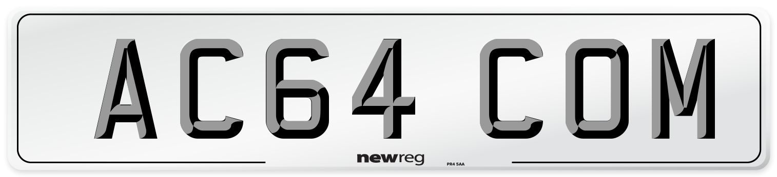 AC64 COM Number Plate from New Reg